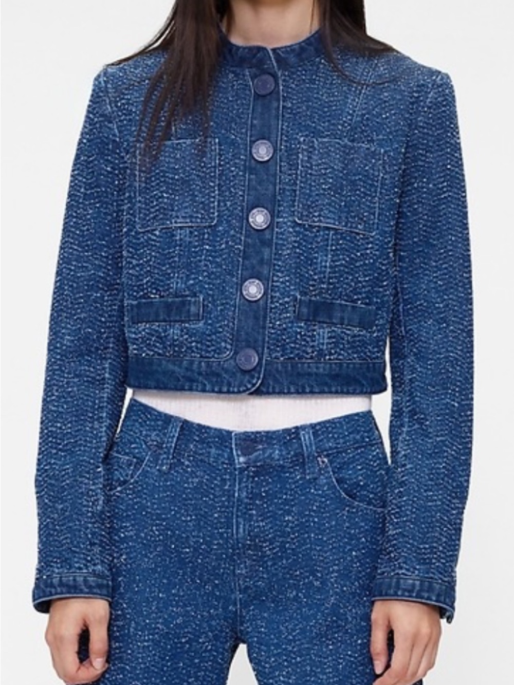 Women's viral HTF! Gap studio denim tweed Jacket size L but fits M-L so listed M